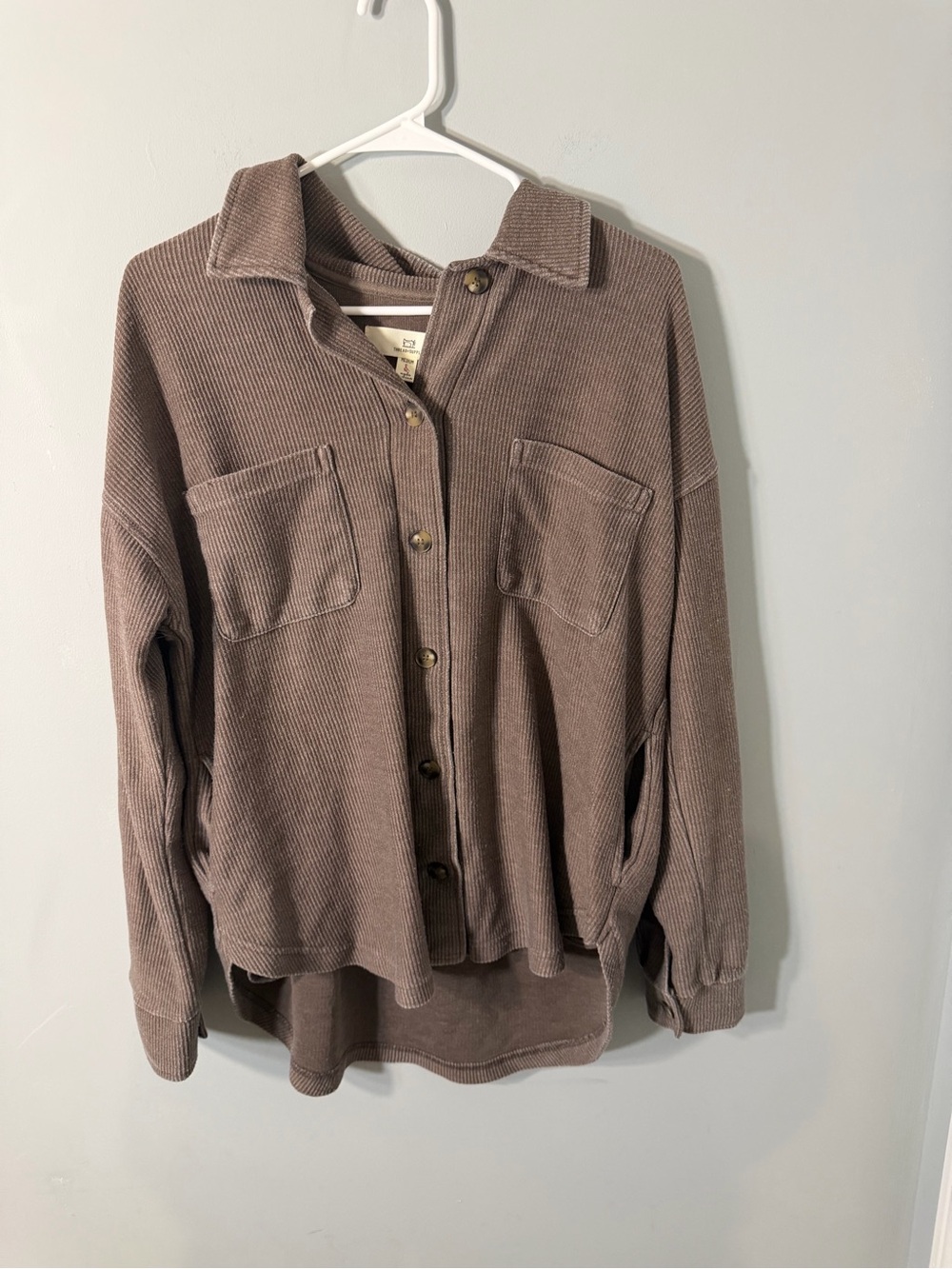 Thread & Supply Mauve-Taupe Corded Button-Front Pocket Shirt Jacket